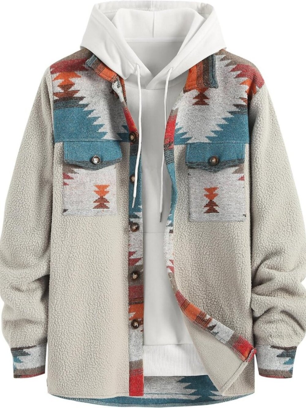Men's Ethnic Aztec Printed Lightweight Jacket | Casual Long Sleeve Flap Pocket